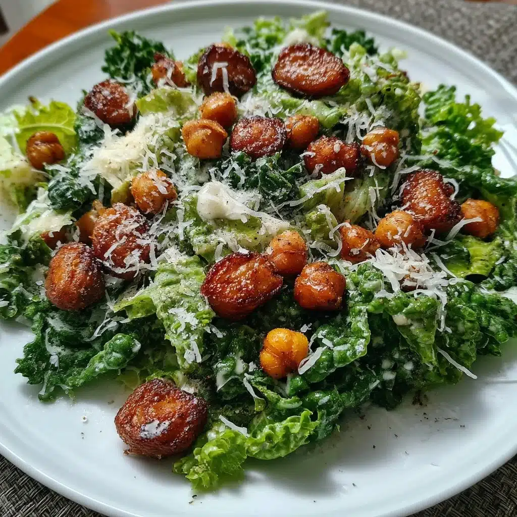 Kale Caesar Salad with Crispy Roasted Chickpeas