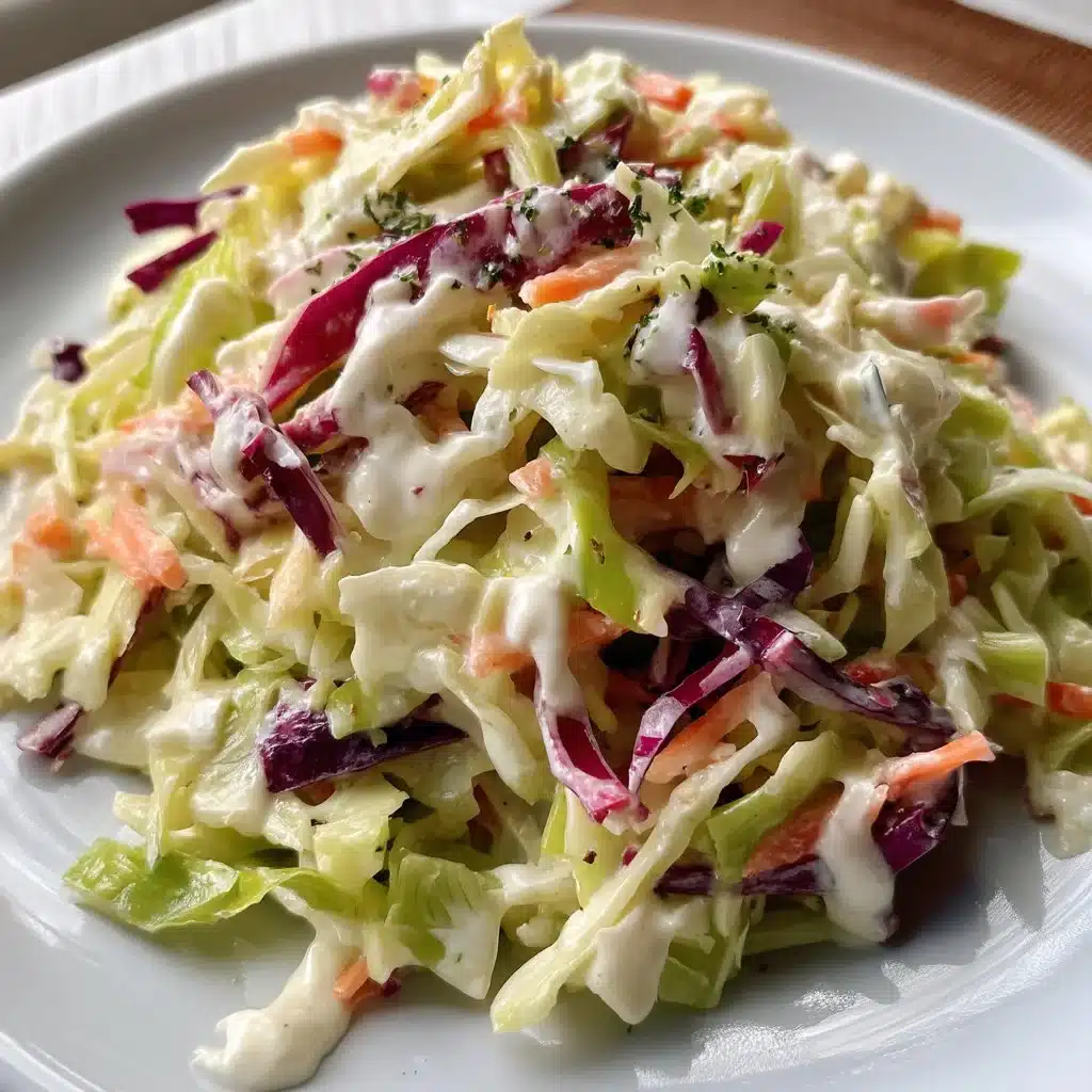 Creamy Coleslaw with Greek Yogurt Dressing 1 Bowl of creamy coleslaw with Greek yogurt dressing garnished with herbs