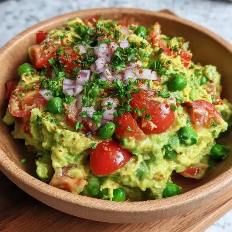 Guacamole with Hidden Peas 7 Delicious guacamole with hidden peas served in a bowl