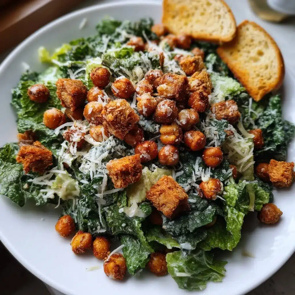 Kale Caesar Salad with Crispy Roasted Chickpeas