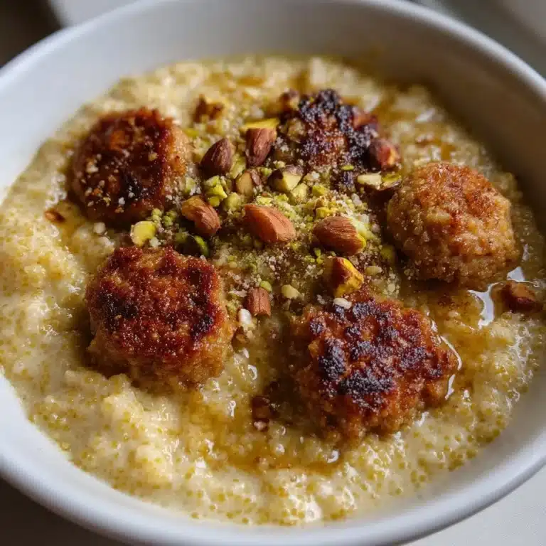 Millet Porridge 7 Bowl of creamy millet porridge topped with fruits and nuts