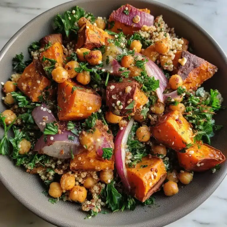 Roasted Sweet Potato & Quinoa Salad with Maple Tahini 4 Roasted Sweet Potato Quinoa Salad with Maple Tahini in a bowl