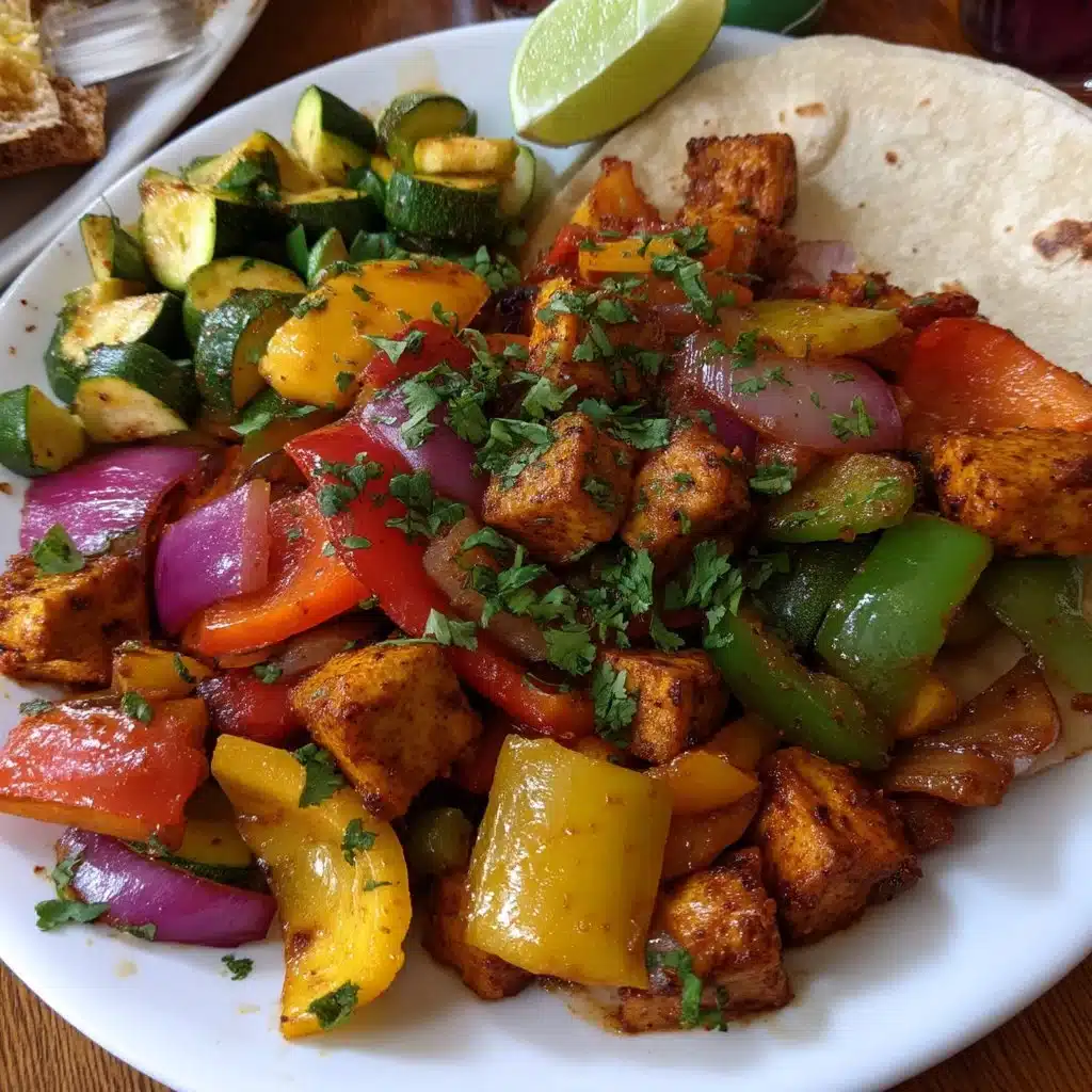 Colorful sheet pan veggie fajitas with high-fiber tortillas ready to serve.
