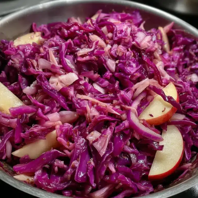 Plate of German sweet and sour red cabbage garnished and ready to serve