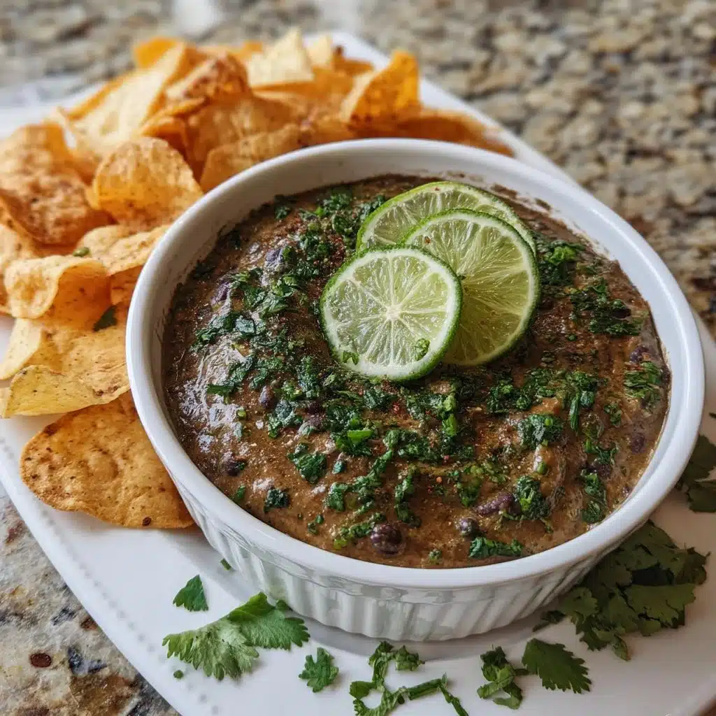 Delicious black bean dip with lime and cilantro served in a bowl