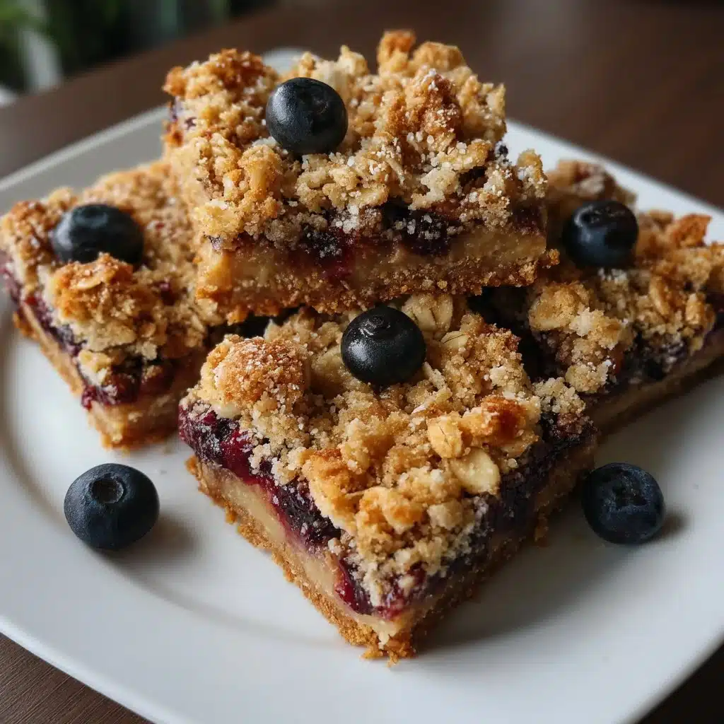 Blueberry Oat Crumble Bars 1 Blueberry oat crumble bars topped with oats and fresh blueberries