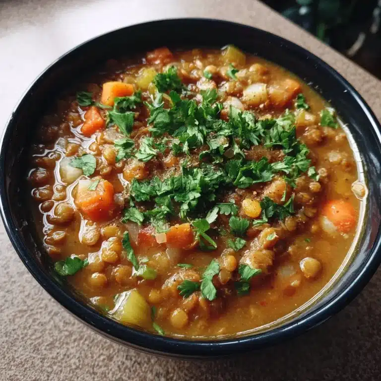 Cumin-Spiced Lentil Soup 27 Cumin-Spiced Lentil Soup in a bowl, garnished with fresh herbs and spices.