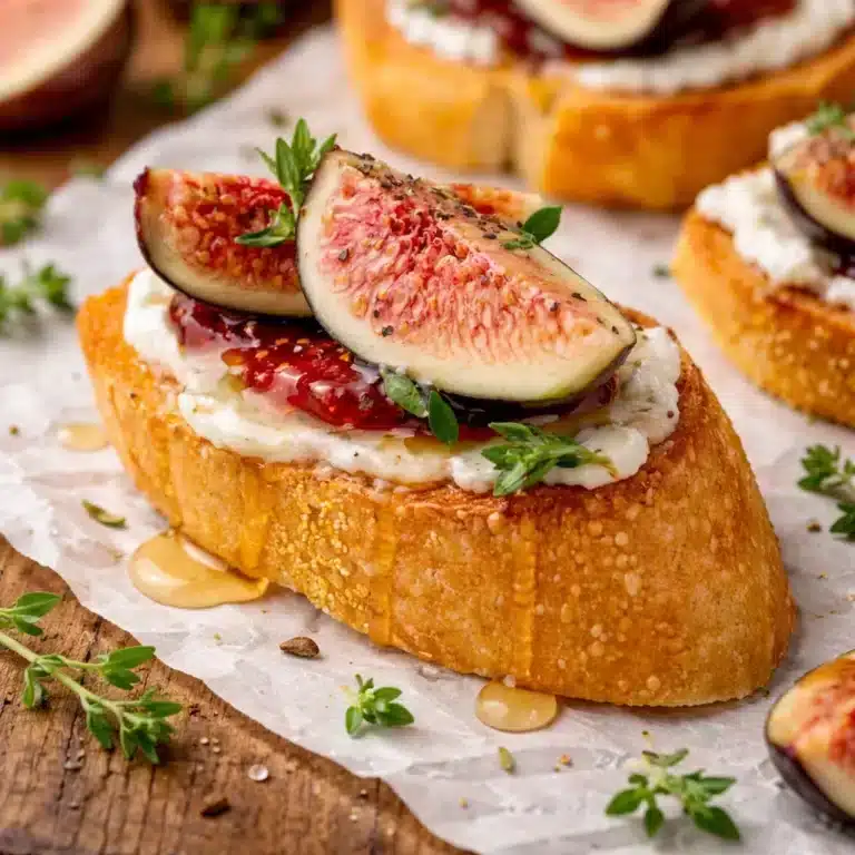 A delicious slice of 7. Fig & Goat Cheese Toast garnished with honey and fresh figs.