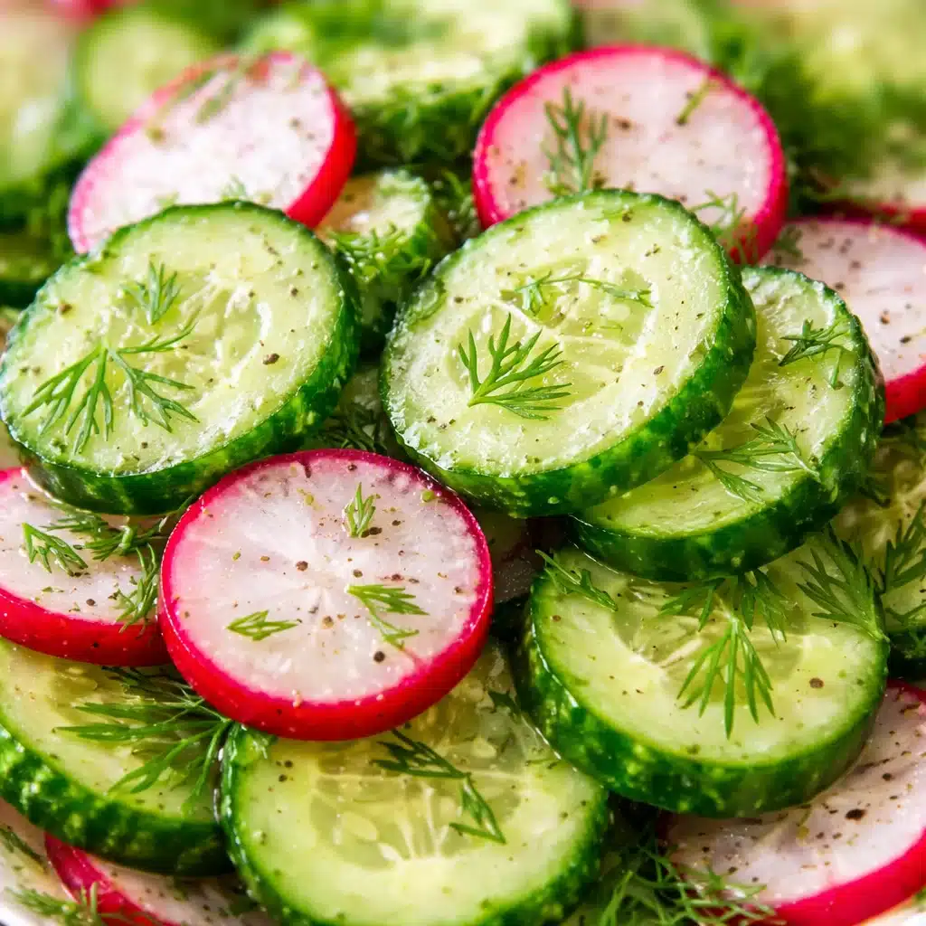 Cucumber & Radish Salad with Dill served in a bowl, showcasing fresh ingredients.