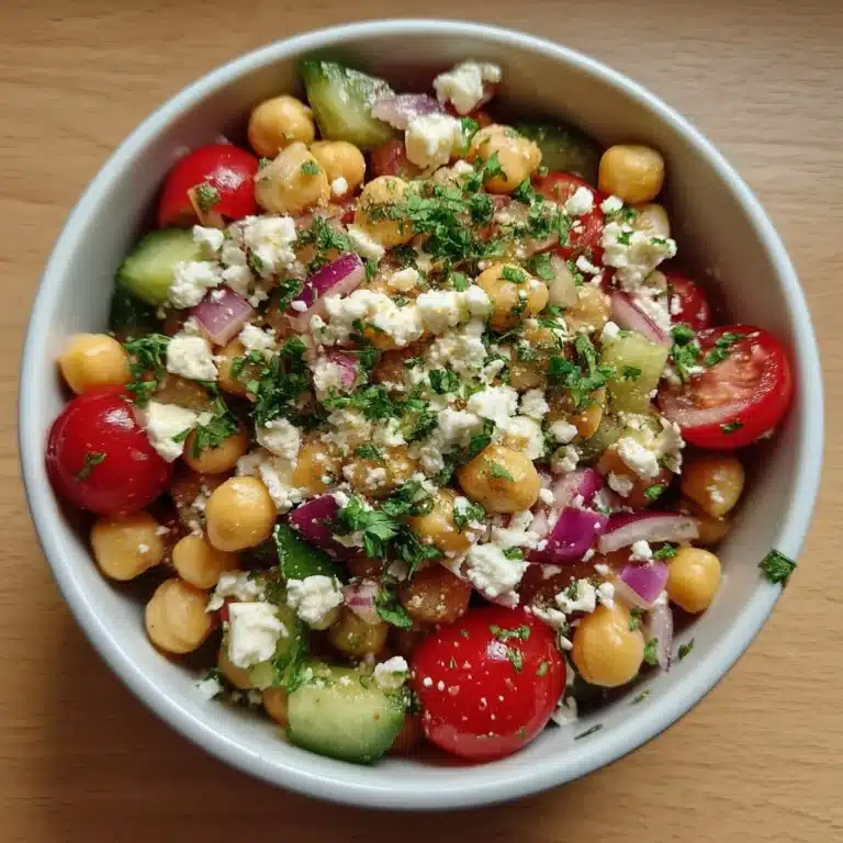 Greek Chickpea Salad with Feta featuring fresh veggies and herbs