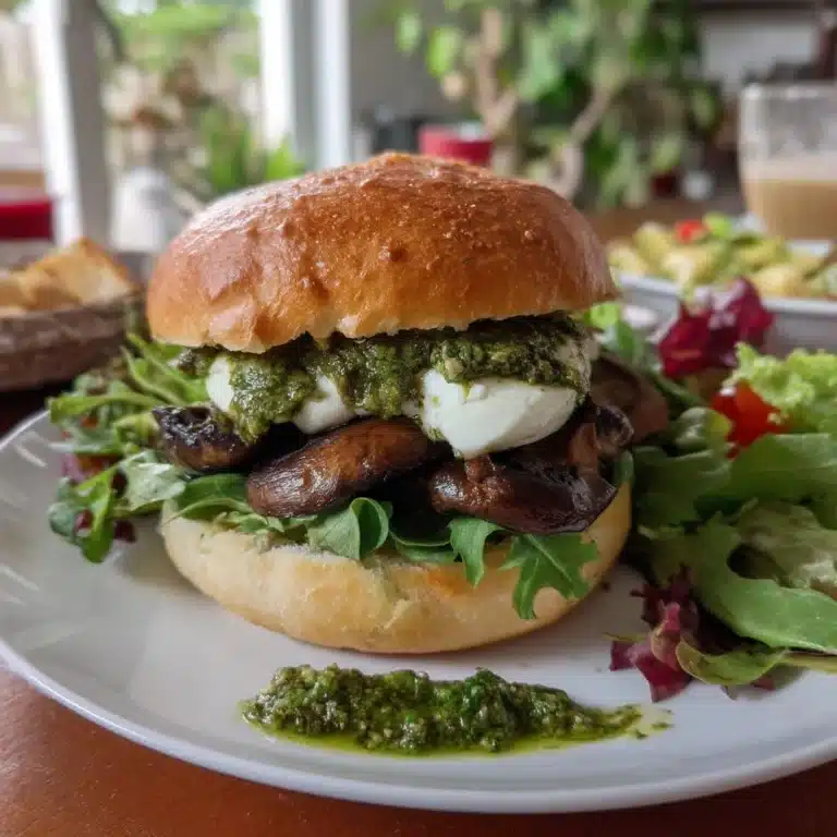 Portobello Mushroom Burger with Pesto 16 Delicious Portobello Mushroom Burger topped with fresh pesto sauce