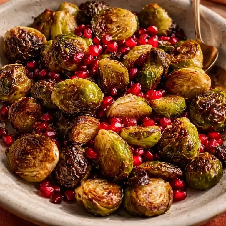 Roasted Brussels Sprouts with Pomegranate, showcasing vibrant colors and textures.