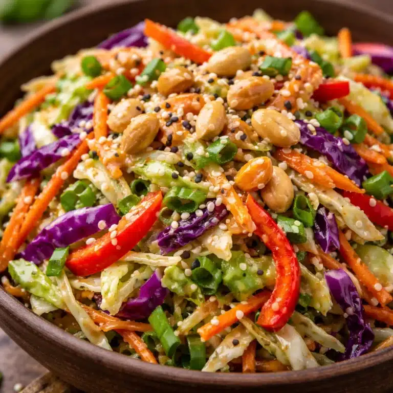 Simple & Delicious Crunchy Asian Slaw with Peanut Dressing Recipe 20 Crunchy Asian Slaw with Peanut Dressing featuring colorful cabbage and carrots.