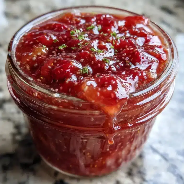 Homemade low sugar Strawberry Chia Seed Jam in a jar with fresh strawberries