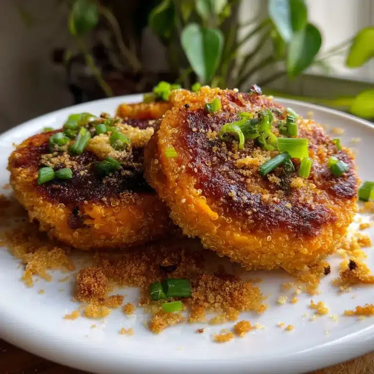 Sweet Potato & Quinoa Patties 11 Plate of homemade sweet potato quinoa patties garnished with herbs