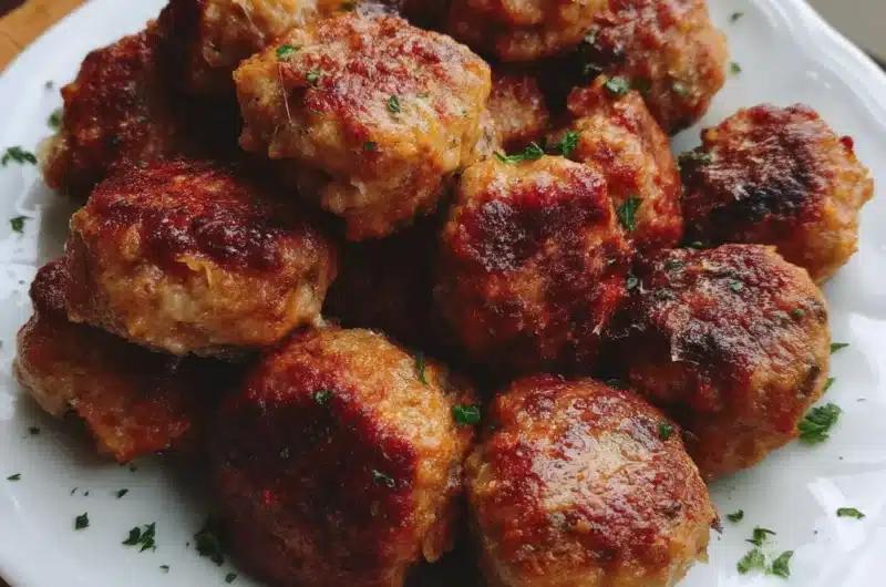 Healthy turkey and white bean meatballs served with herbs.