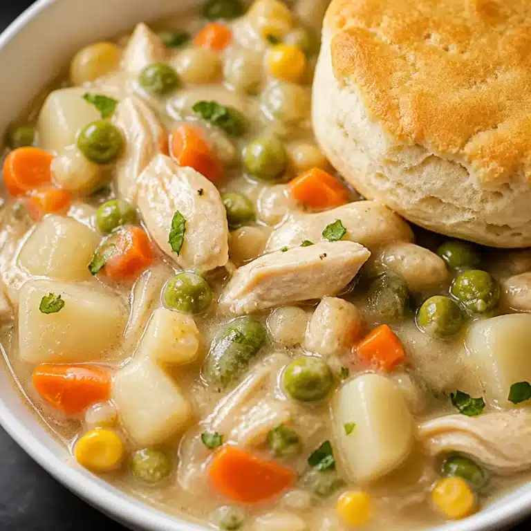 Delicious and creamy Crock Pot Chicken Pot Pie with chicken and vegetables