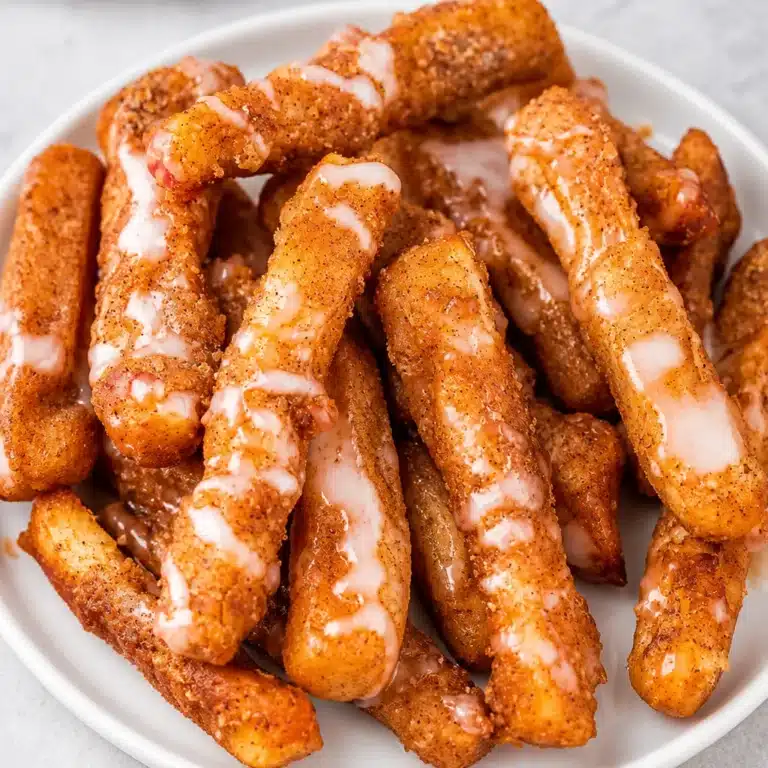 Crispy Air Fryer Apple Fries served in a bowl with caramel sauce for dipping.