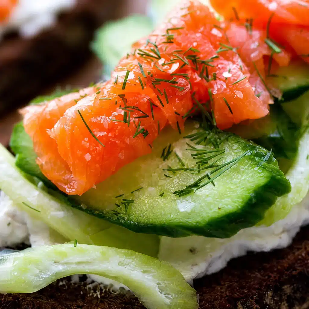 Easy cucumber sandwich on whole-grain bread with creamy goat cheese and fresh veggies.