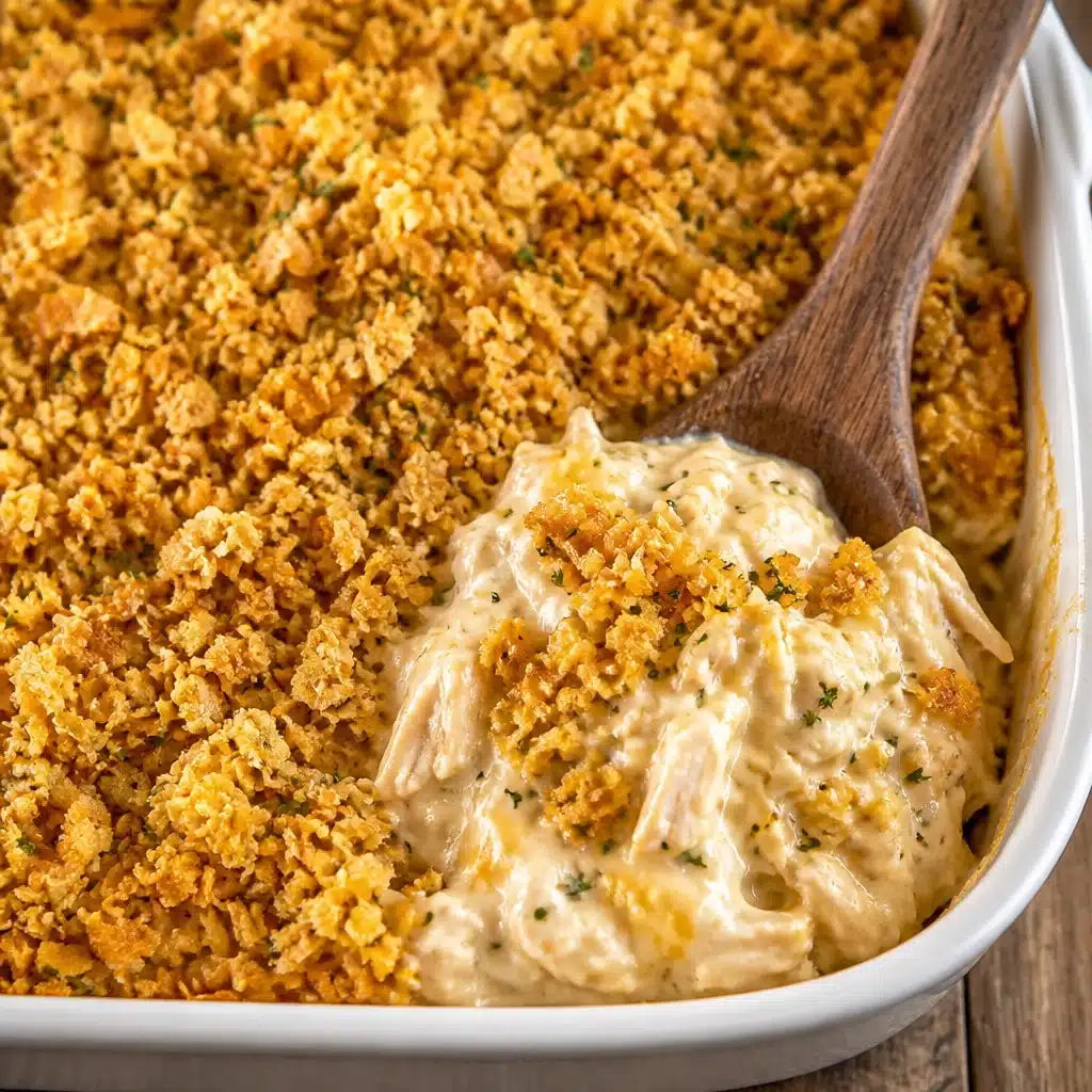 Delicious Million Dollar Chicken Casserole with creamy sauce and crispy topping.