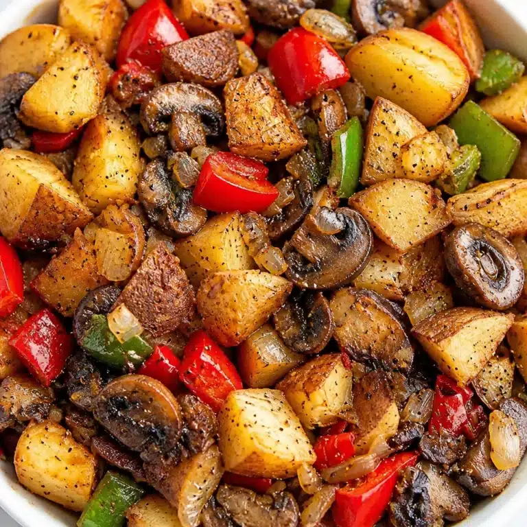 Colorful Vegan Breakfast Hash with potatoes, beans, and fresh vegetables in a skillet.