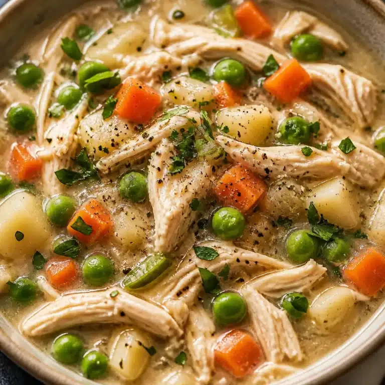 Bowl of Easy Instant Pot Chicken and Dumplings Soup with vegetables and biscuits.