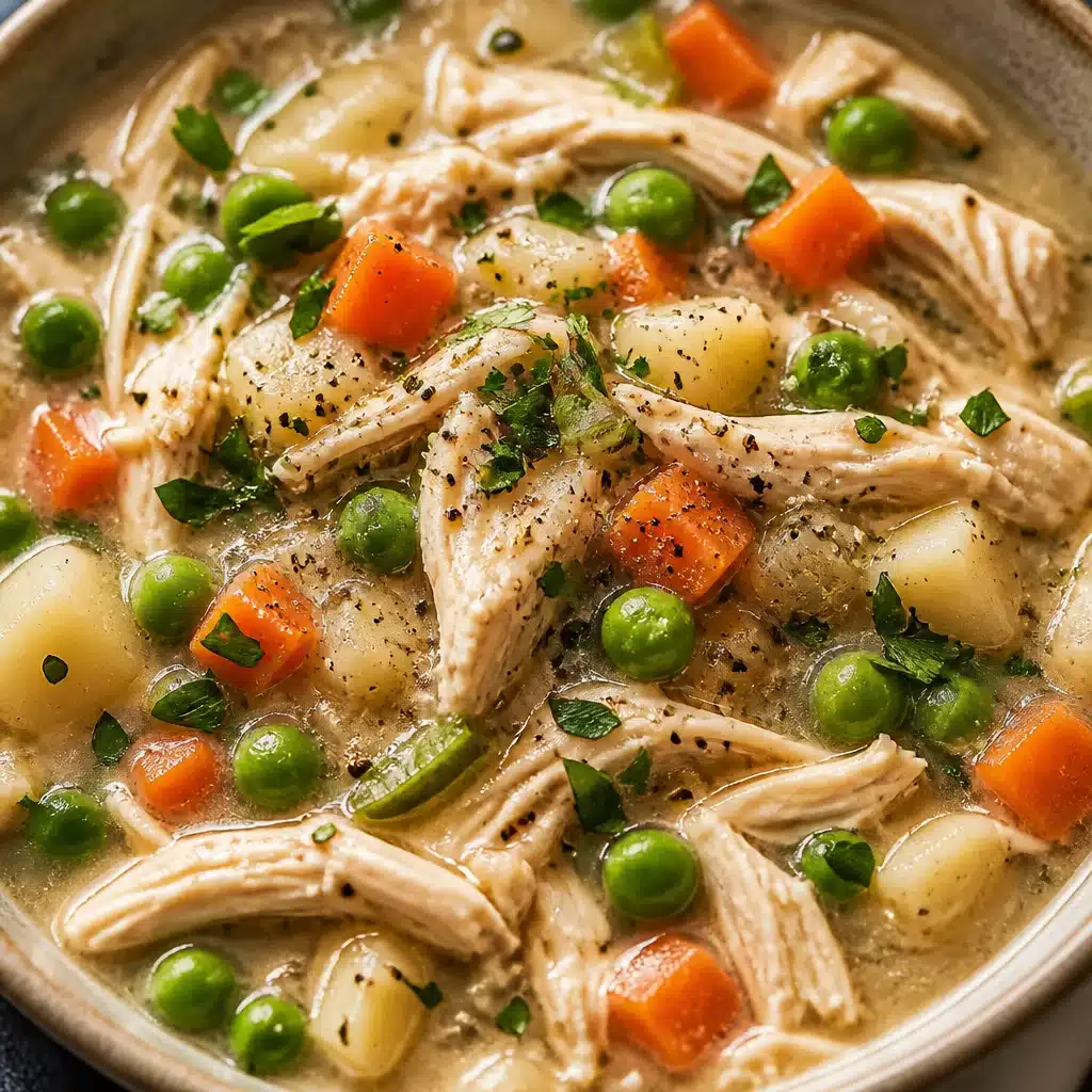 Bowl of Easy Instant Pot Chicken and Dumplings Soup with vegetables and biscuits.