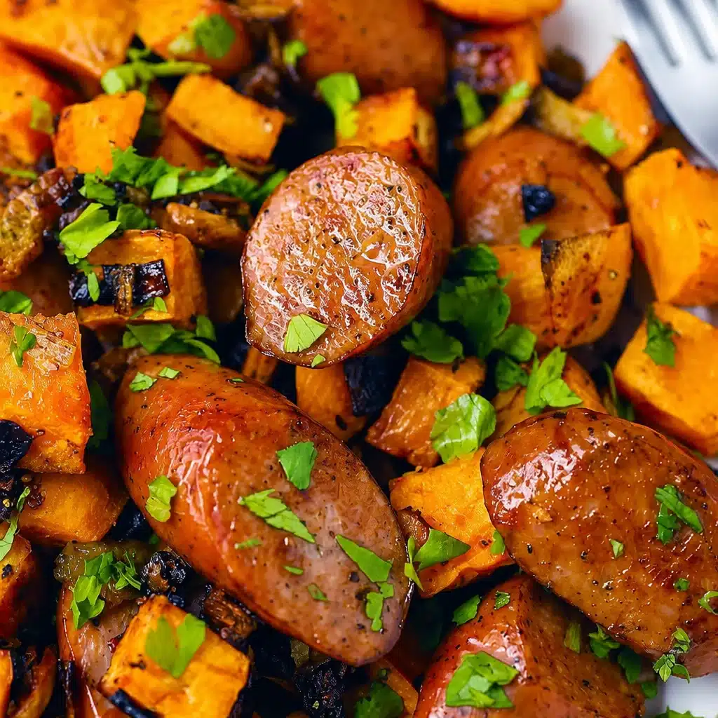 Sheet pan Honey Garlic Kielbasa with roasted vegetables for a quick dinner.