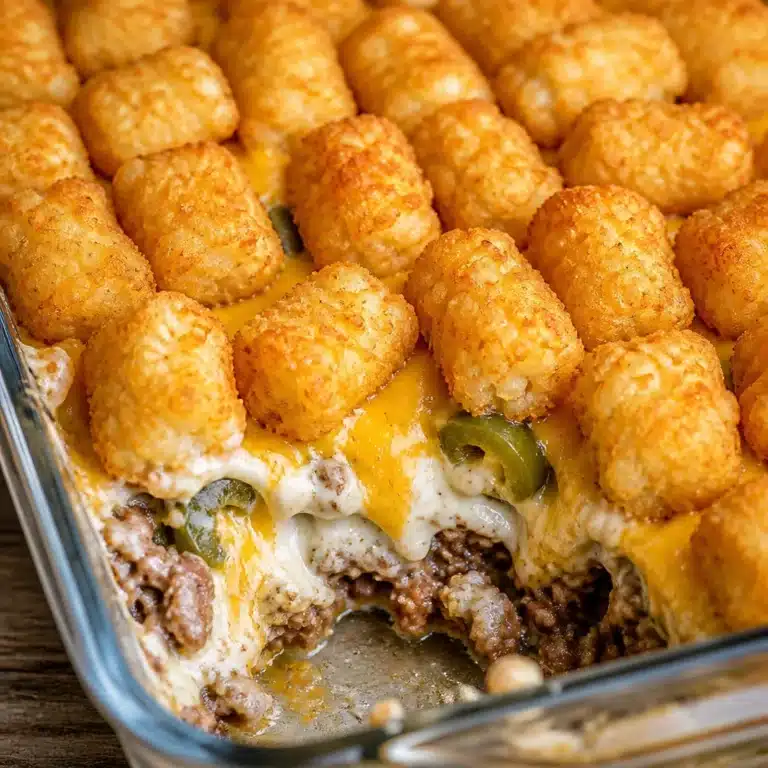 Simple and Delicious Tater Tot Casserole with ground beef and cheese