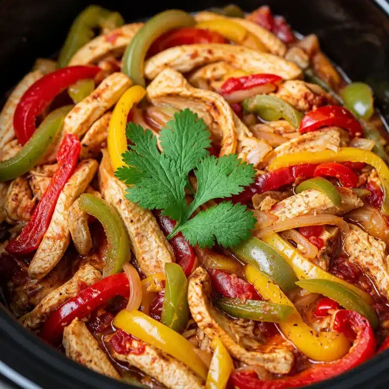 Delicious Dump and Go Crockpot Chicken Fajitas Dinner served with tortillas.