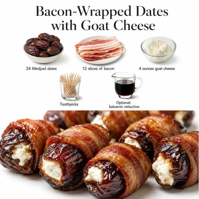 Bacon-wrapped dates stuffed with goat cheese on a serving platter