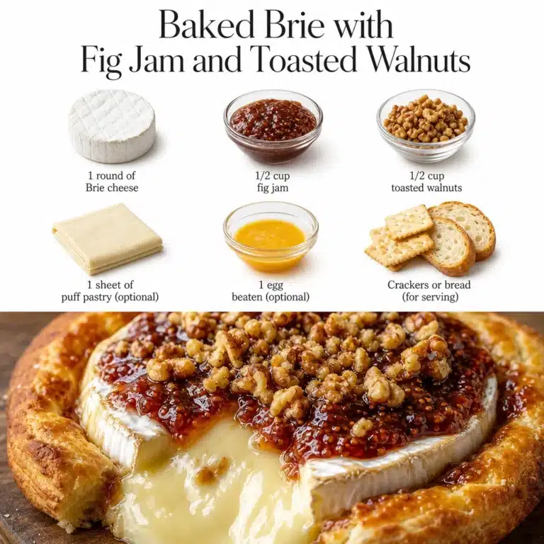 Delicious baked Brie with fig jam and toasted walnuts served on a platter
