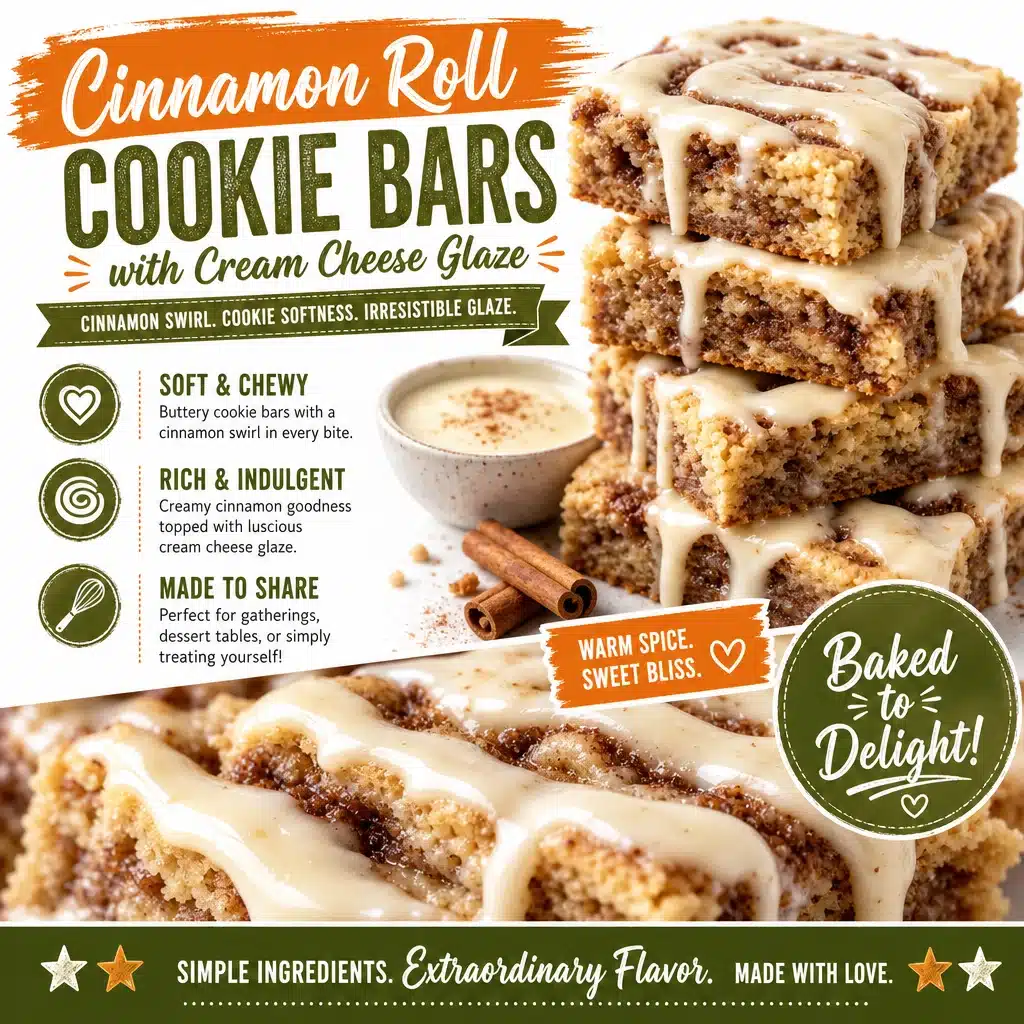 Cinnamon Roll Cookie Bars with Cream Cheese Glaze - Easy 1 Delicious cinnamon roll cookie bars drizzled with cream cheese glaze.