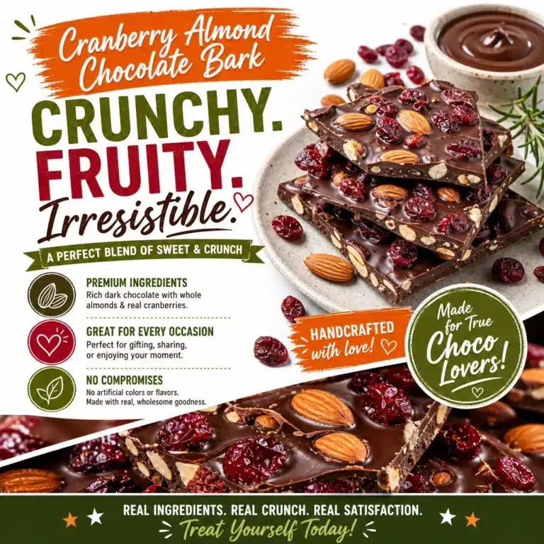 Cranberry almond chocolate bark on a plate, a healthy fiber-rich snack
