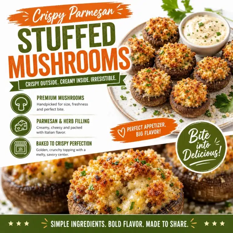 Crispy Parmesan Stuffed Mushrooms - Easy High-Fiber Recipe 12 Plate of crispy Parmesan stuffed mushrooms garnished with herbs