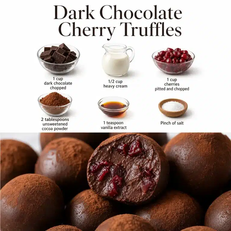 Delicious dark chocolate cherry truffles ready to enjoy as a dessert
