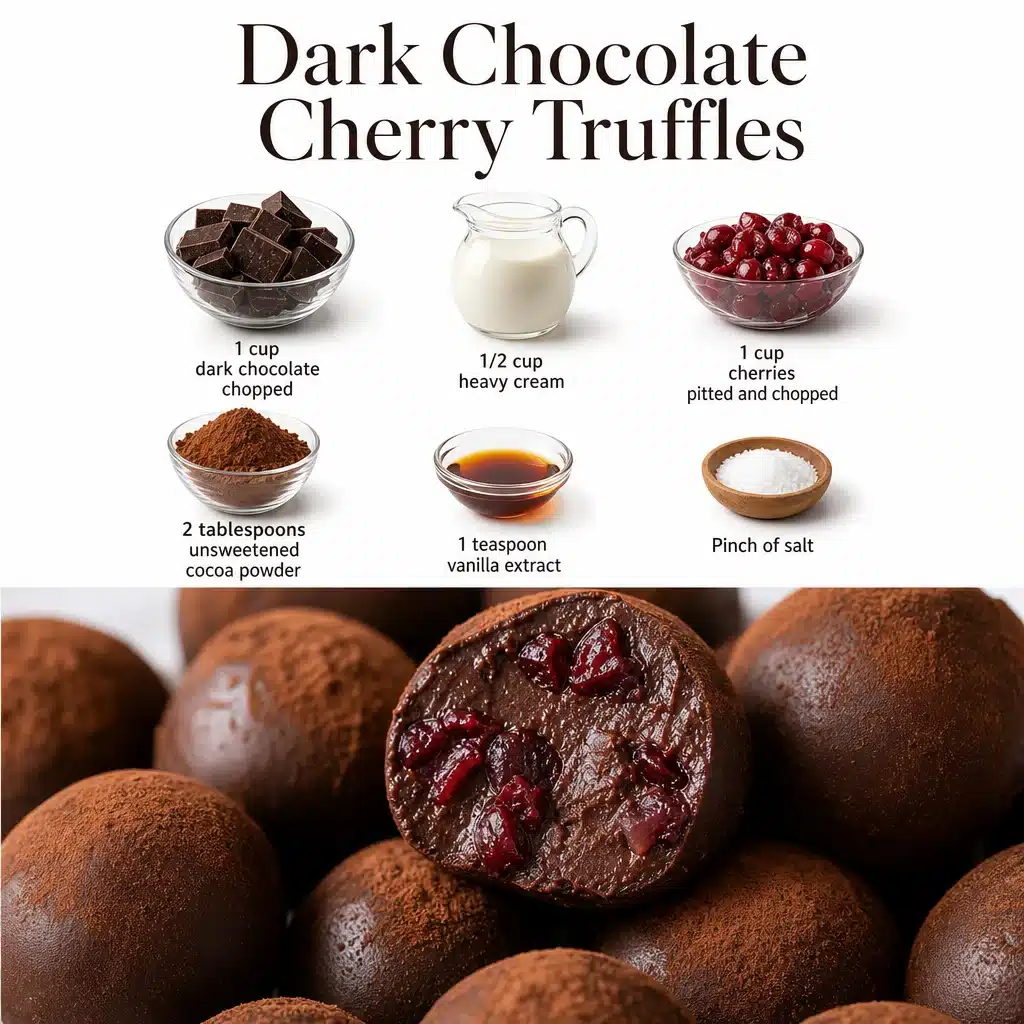 Delicious dark chocolate cherry truffles ready to enjoy as a dessert