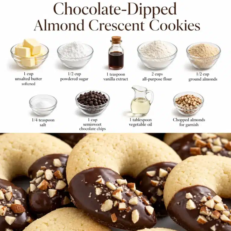 Delicious chocolate-dipped almond crescent cookies on a plate