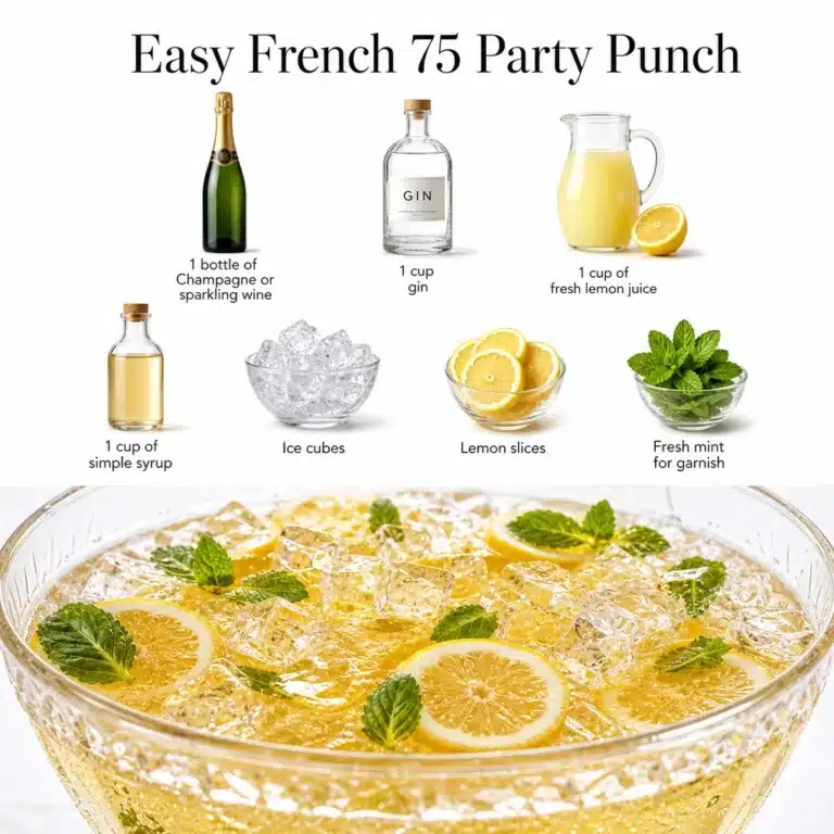 Refreshing Easy French 75 Party Punch in a glass for celebrations
