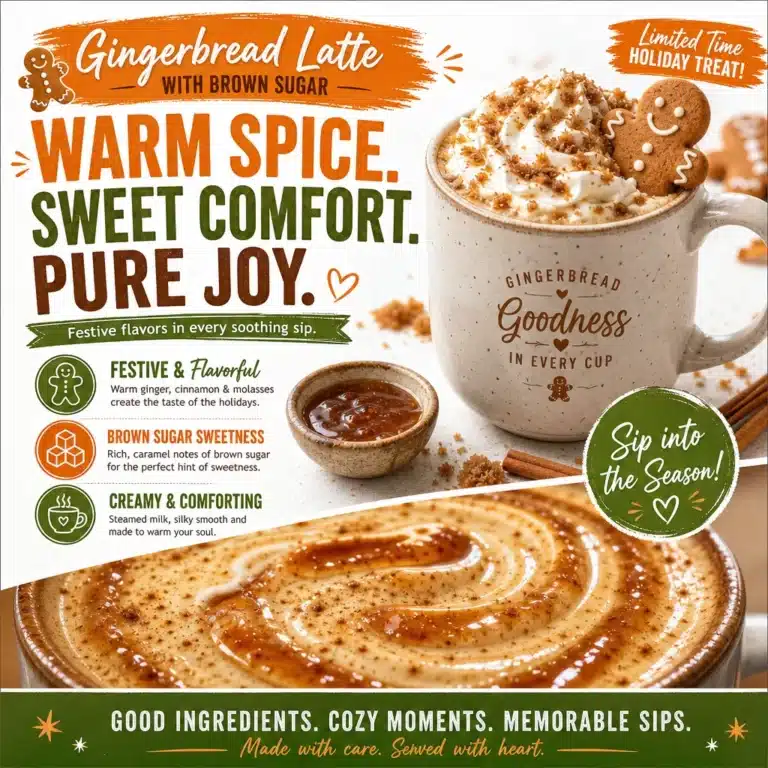 Homemade gingerbread latte with brown sugar in a festive mug