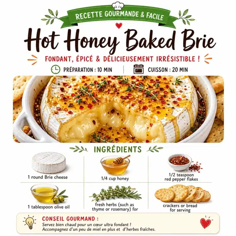 Easy Hot Honey Baked Brie 10 Hot Honey Baked Brie topped with honey and served with crackers