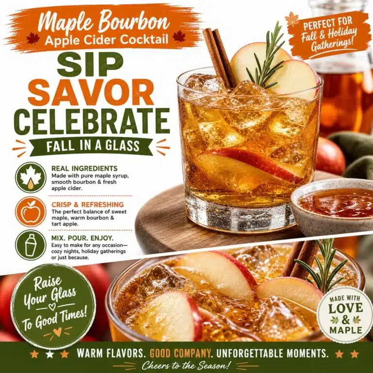Easy Maple Bourbon Apple Cider Cocktail served in a glass with apple slices.