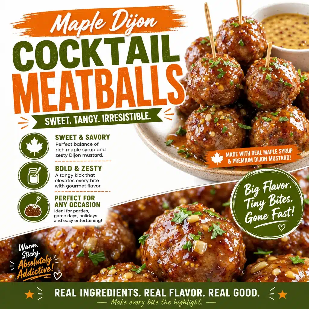 Delicious Maple Dijon Cocktail Meatballs served on a platter.