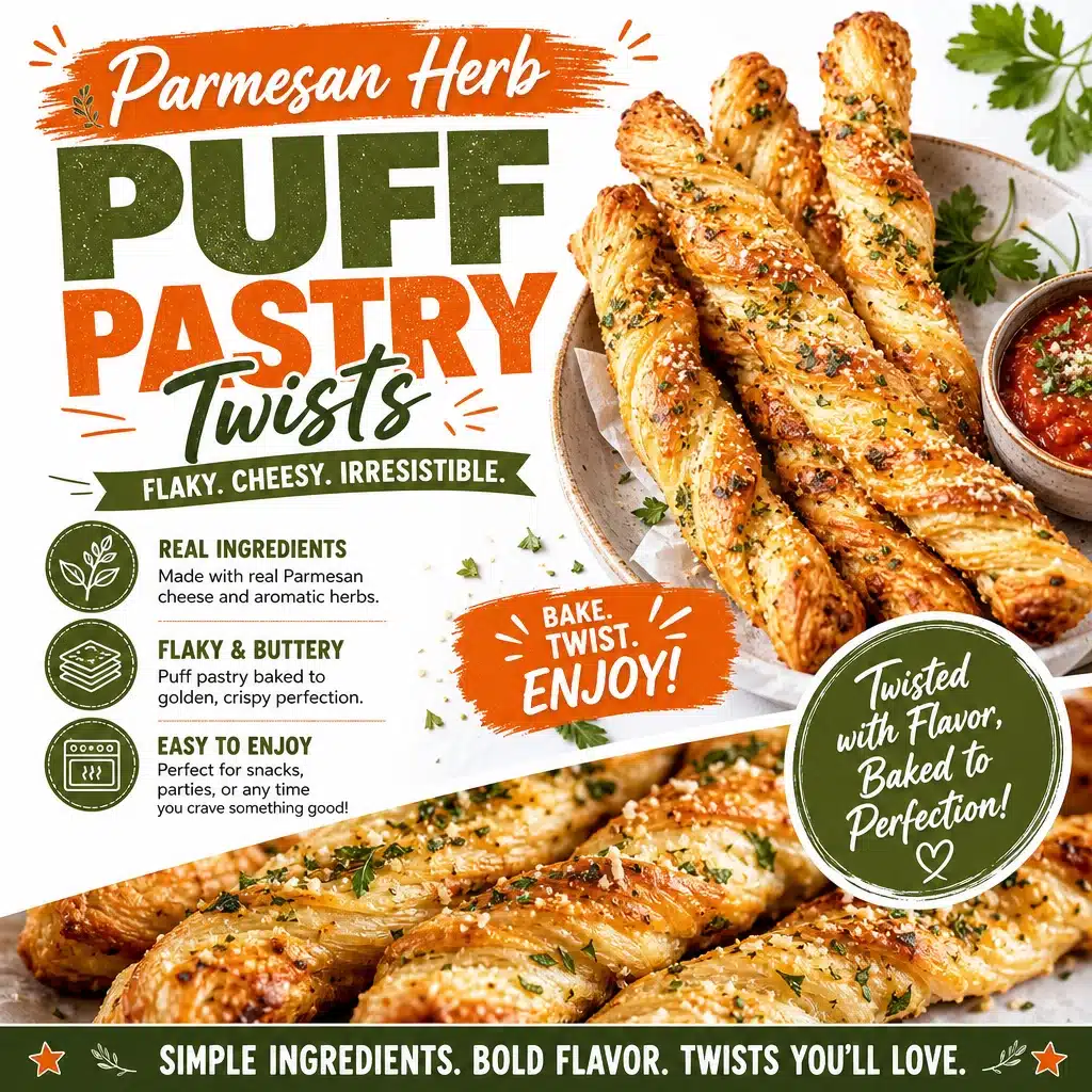 Easy Parmesan Herb Puff Pastry Twists ready to serve as a delicious appetizer
