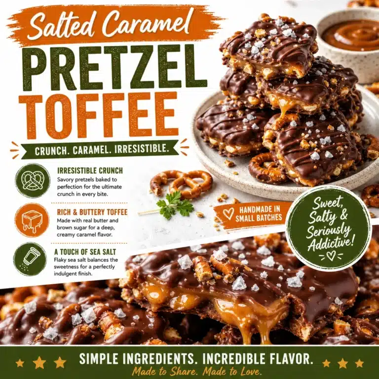 Easy Salted Caramel Pretzel Toffee 7 Easy salted caramel pretzel toffee dessert with crunchy pretzels and caramel drizzle.