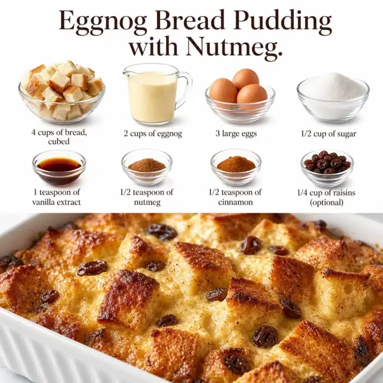 Plate of warm Eggnog Bread Pudding topped with nutmeg