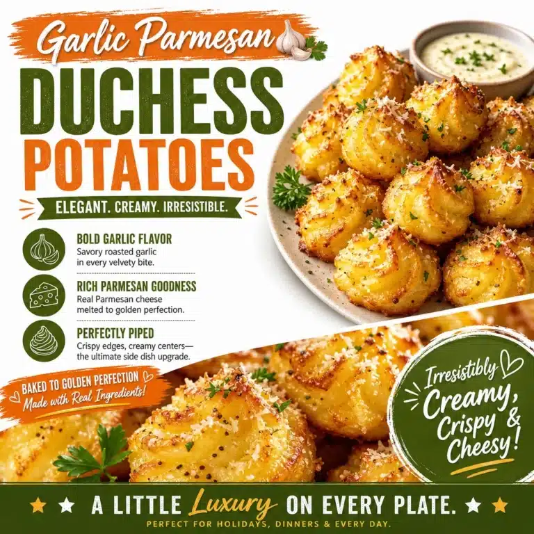Plate of Garlic Parmesan Duchess Potatoes garnished with herbs