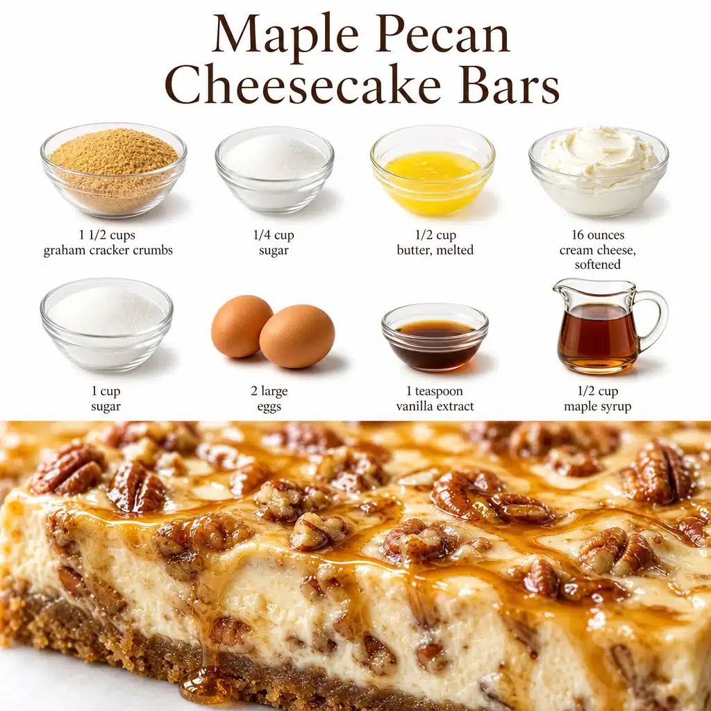 Delicious Maple Pecan Cheesecake Bars served on a white plate