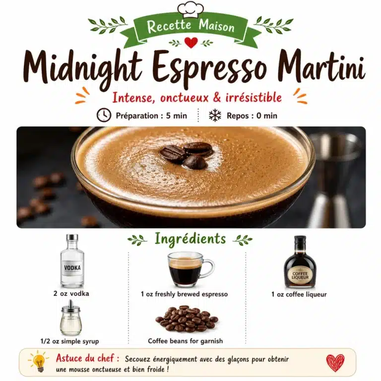 Midnight Espresso Martini cocktail in a stylish glass with coffee beans garnish