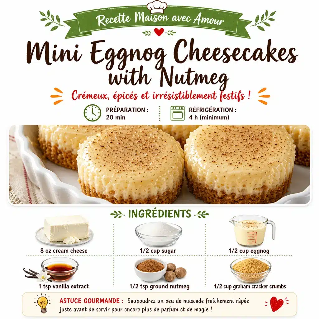 Mini Eggnog Cheesecakes with Nutmeg - Easy 1 Delicious Mini Eggnog Cheesecakes with Nutmeg arranged on a festive plate
